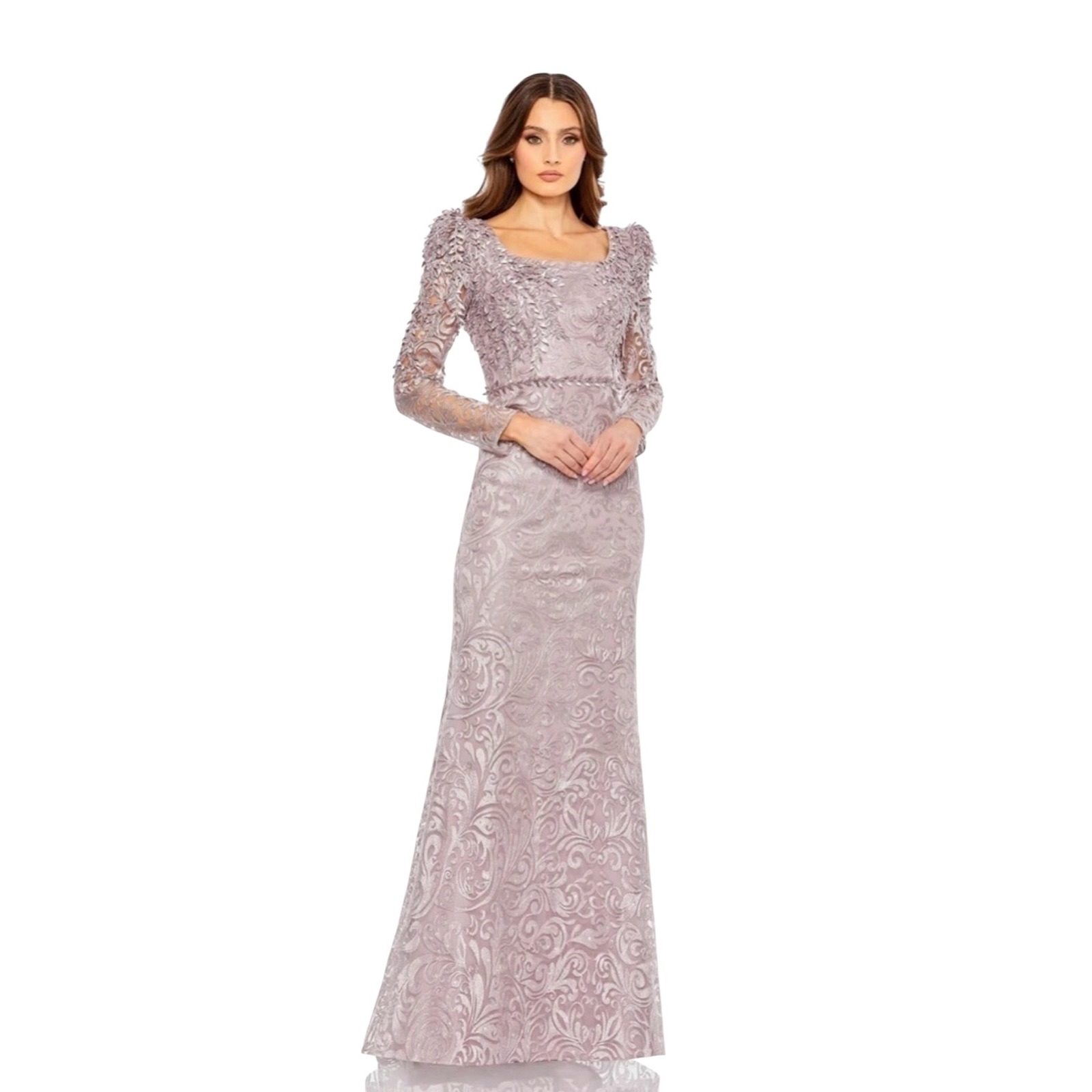 Mac Duggal 11187 Embroidered Applique Shoulder Detail Trumpet Gown Size 4 $698